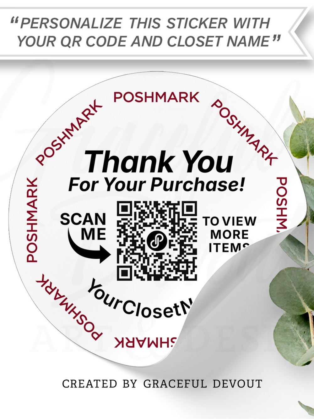 Thank You For Your Purchase, QR Code with Closet Name Stickers - 2” (inches)